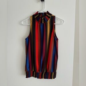 Allison Joy multi-color striped, sleeveless blouson top, size XS